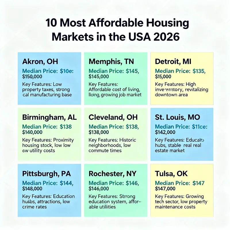 10 Most Affordable Housing Markets in the USA for 2026 infographic